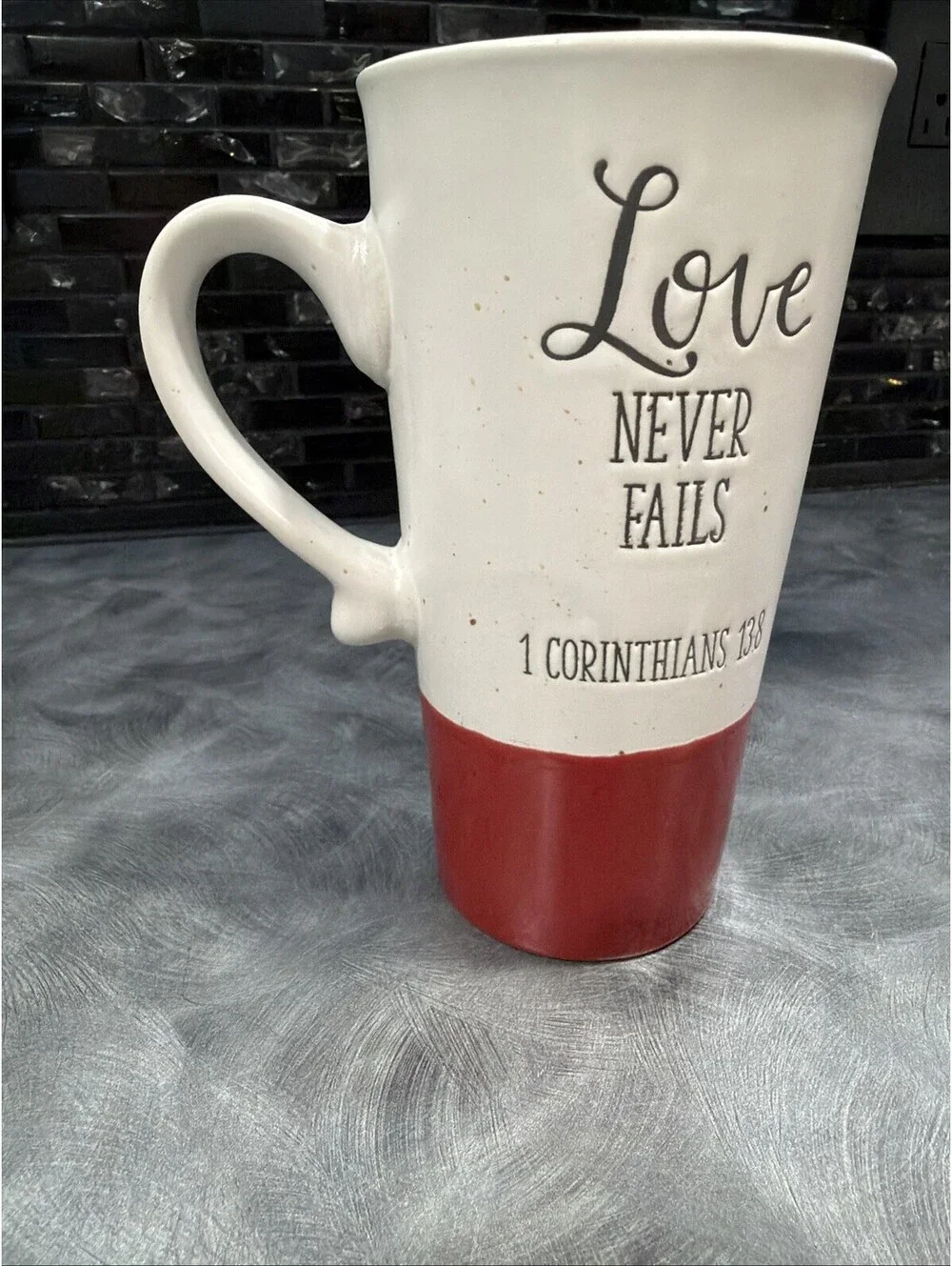 Inspirational Coffee Mug Love Never Fails, 1 Corinthians138